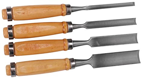 Set di Scalpelli da Falegnameria in Legno e Acciaio 4 Pezzi | Scanalatura Semi-circolare, Lame di Differenti Spessori, per Laboratorio di Intaglio, Colore Argento