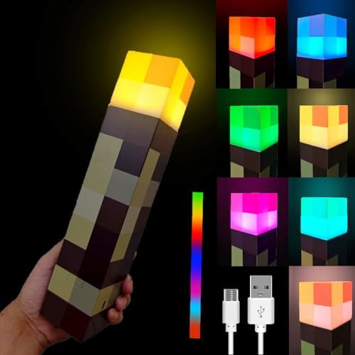 Gutsyluv Torch Lamp with Wall Mountable, 7-Color Night Light,Handheld& Wall Mountable Table Lamp,USB Rechargeable for Nightstand Torch Light, Living Room Bedroom Gaming Room Role-Playing