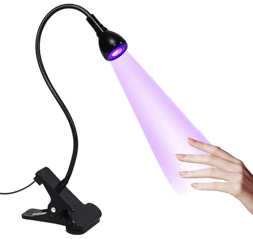 Lampada UV per Unghie in Gel con Clip,Mini Lampada LED 3W USB con Interruttore,Essiccatore Portatile per Smalto Semipermanente,Collo d'Oca Flessibile a 360°,Nera