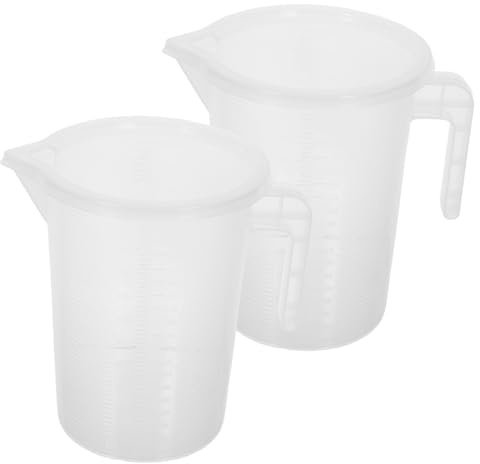 CIYODO 2 piezas Jarra Medidora con Tapa y Asa de Jarra Medidora de Plástico Transparente para Ingredientes y Preparación de Bebidas con Precisa y Resistencia al Calor