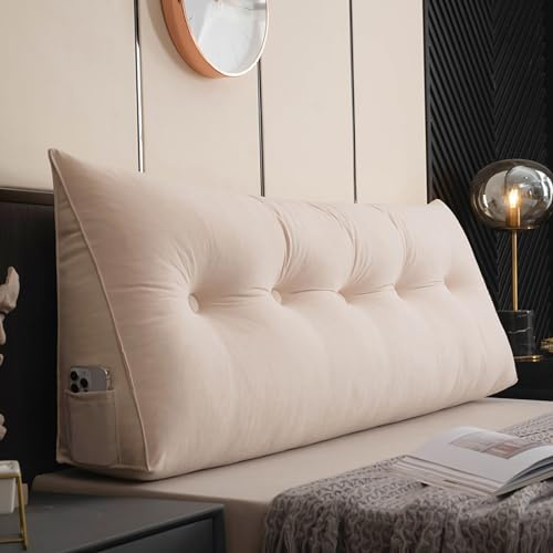 MONDEX Rückenkissen Bett, Lesekissen für Bett und Sofa, Rückenpolster für die Wand, Sitzkissen, Wandkissen, Groß Keilkissen mit Waschbarem Bezug, Ideal zum Lesen, Fernsehen,Weiß,60cm