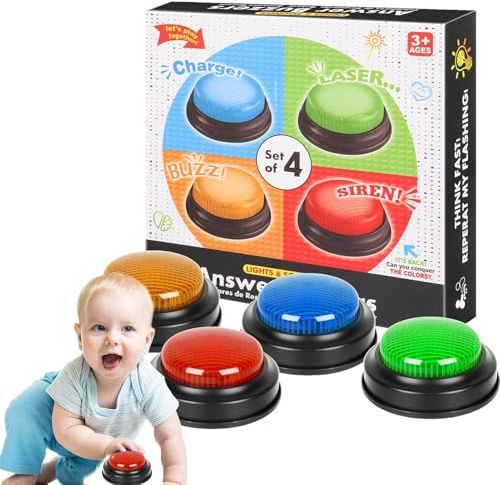 Set Buzzer - Di Gioco A Risposta Rapida, Confezione Da 4 Pulsanti Luminosi E Sonori | Strumenti Di Apprendimento Entusiasmanti Per Studenti, Riunioni Di Voto In Ufficio, Intrattenimento Domest