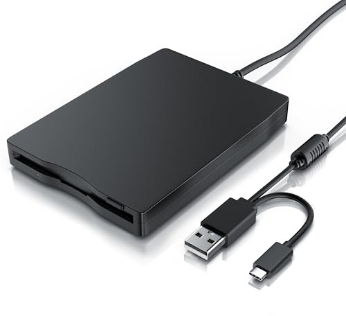 CSL - Externes USB Diskettenlaufwerk FDD 1,44MB 3,5 Zoll - USB C - PC und Laptop - Slimline Floppy Disk Drive Extern - Portable - Plug and Play - schwarz - Windows 11 fähig