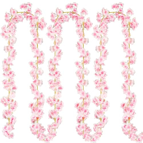 Augshy Kirschblüten Girlande, 2 Stück Blumengirlande Künstlich Kirschblüten Deko 180cm Rosa Blumengirlande Girlande Frühling für Hochzeit Party Raum Garten Deko