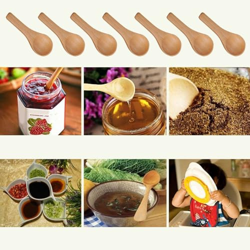 30 cucharas pequeñas de madera, mini cucharas naturales, cucharas de madera y especias para cocina (marrón, talla única)