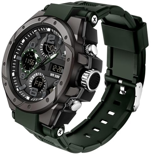 findtime Herren Militärische Digitale Sportuhr Große Anzeige Armbanduhr 5ATM wasserdichte mit Wecker Kalender Stoppuhr Chronograph Rot