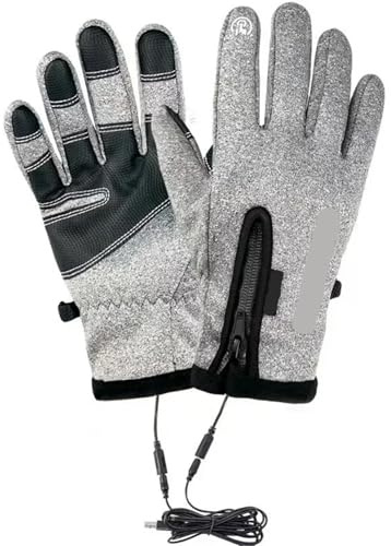 Uppvärmda handskar, 2Pcs USB 3 Gears Touch Screen Heated Motorcycle Gloves Outdoor Winter Ski Sport Fishing Warm Riding Bicycle för kvinnor och män(USB-Grey)