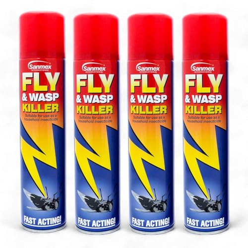 Sanmex Fly & Wasp Killer Spray 4 Pack (300ml Each) – Fast-Acting Insecticide Aerosol for Flies, Wasps, Mosquitoes & Flying Insects – Household Pest Control Spray - Aldbury Goods