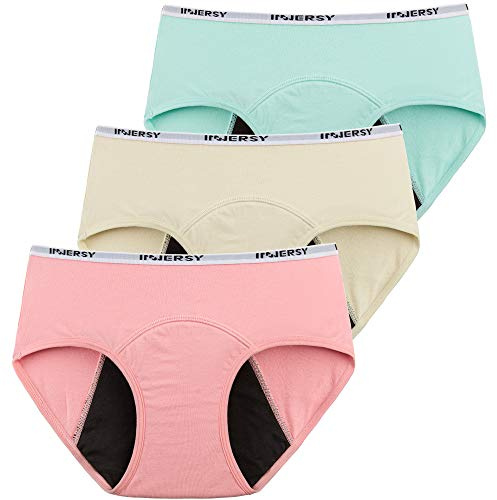 INNERSY Girls Period Pants Menstrual Underwear,12-14 Years,Pink/Green/Beige