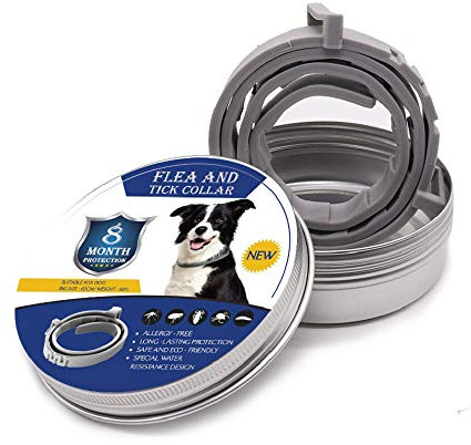 Collar Antipulgas y Garrapatas para Perros y Gatos, Collar Antiparasitos Tamaño Ajustable, Tratamiento de Pulgas a Prueba de Agua Natural y Seguro,Impermeable,Protección de 8 Meses,1 Paquete(Grande)
