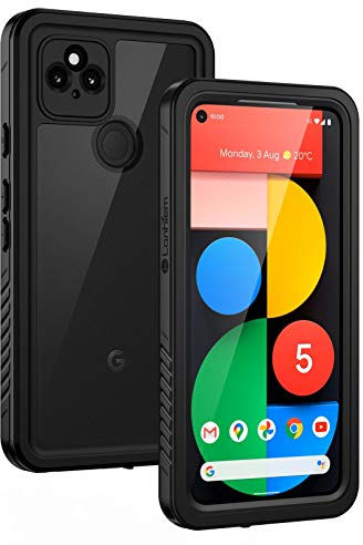 Lanhiem für Google Pixel 5 Hülle, IP68 Wasserdicht Handyhülle Pixel 5 360 Grad Schutzhülle, Stoßfest Staubdicht Schneefest Outdoor Panzerhülle mit Eingebautem Displayschutz, Schwarz