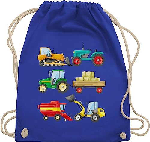 Shirtracer Turnbeutel Rucksack - Kinder Traktor Bagger und Co. - Traktoren - Unisize - Royalblau - beutel kita kinderrucksack fahrzeuge träcker stoffrucksack kindergartenrucksack flugzeugen trecker