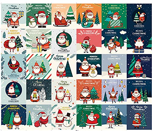 GIVBRO Weihnachts-Grußkarten im Vintage-Stil, Weihnachtsmann, Schneemann, Antik-Postkarten-Set 30 Stück