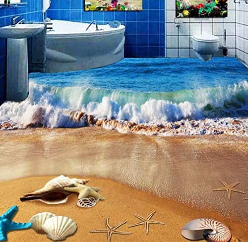 3D Bodenaufkleber Wandtattoo Wandaufkleber Decal Wand 3D-Bodenbelag Europäische Wellen Von Muscheln Tapete Für Wände 3D-Fototapete Für Wohnzimmer Vinylbodenkleber, 150 X 105 Cm Wandaufkleber Decal W