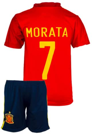 Molinka Maglietta da calcio per bambini, con pantaloncini, per bambini, Spagna Home Morata, Large