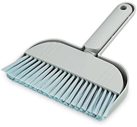 Gvolatee Escoba y Recogedor, Palo Escoba Pequeño Tiene Cerdas Suaves, barredora de Migas, Cepillo de Mano Plegable de Herramientas de Limpieza para Oficina, Cocina, Hogar, Mesa, Teclado(Gris/Azul)