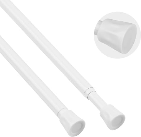 TYRON Spannvorhangstange klein verstellbar 27,9 bis 43,2 cm, federnd erweiterbare druckbelastete Spannstangen, Fenstervorhangstange für Küche, Schrank, Wohnmobil, Badezimmer (weiß, 2 Stück)