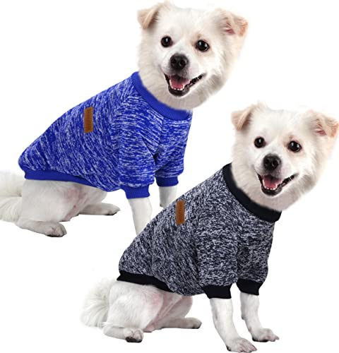 HuaLiSiJi Hundepullover Kleine Hunde Chihuahua Pullover Hunde Hoodie Hunde Strickpullover, Elastizität Warm und Leicht, Mit Einer Weichen Textur, Leicht zu Tragen (Dark Blue+Navy Blau, M)