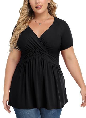 TIANZHU Tops de talla grande para mujer Vestido de bebé envolvente tipo blusa suave, túnica elegante con cuello en V, XL-4XL, XL