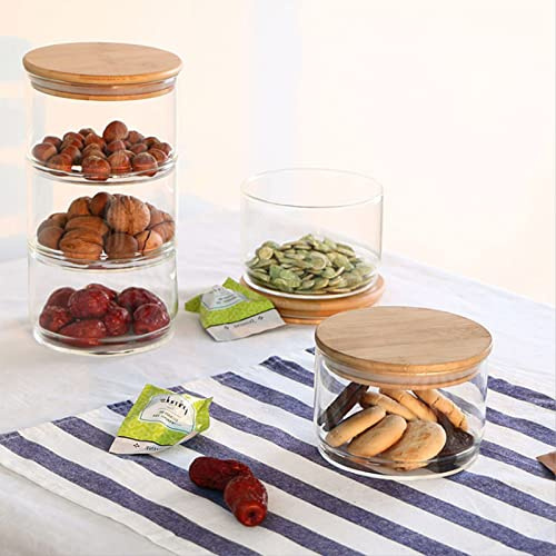 Ensaladeras de Vidrio con Tapas de Madera, Botes de Vidrio Transparente Apilables en Niveles, Recipientes de Almacenamiento de Alimentos Sellados Herméticamente, Tarros para Almacenamiento(3 capas)