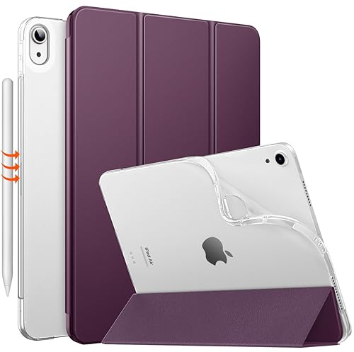 MoKo Funda para iPad Air 11 (M4 2026/M3 2025/M2 2024), Púrpura Oscuro | Trasera Capa Trifold Delgada TPU Suave Activación/Suspensión Automática Translúcida con Soporte Trifold Soporte Touch ID