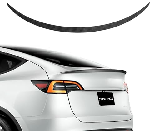 Ywooon Aileron Arrière pour Model Y 2020-2024 (Fibre de Carbone Brillante) | Spoiler Aileron en Fibre de Carbone, Aileron de Coffre Arrière, ABS Spoiler Wing Couvercle de Lèvre, Accessoire pour Tesla