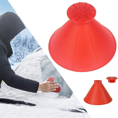 Norhogo Magical Car Ice Scraper Car Scraper Windscreen Scraper, Round Snow Scraper, Ice Scraper for Car Windscreen Funnel Car Ice Scraper for Bus Truck Car as Gift, red