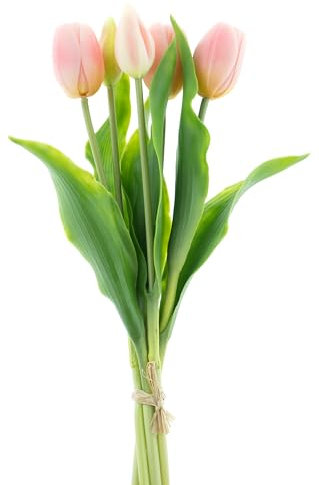 mucplants künstliche Tulpen Holland ca. 36cm Tulpenbündel mit 3 Tulpen und 2 Tulpenknospen real Touch (Rosa)