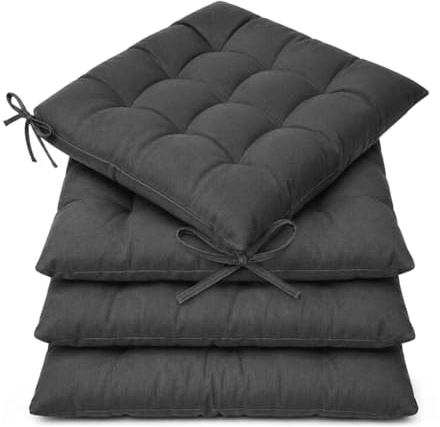 Casabella Pack of 6 Seat Pad for Dining Chair Garden Kitchen Chair Cushion With Tie On_9 Stitch_D-grey Indoor/Outdoor Comfortable chair pads for Kitchen seat pads 9 stitch cushions