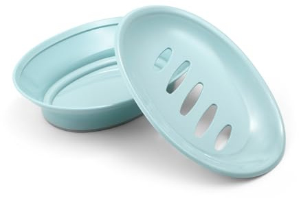 Auzass Soap Dish, Non-Slip Double Layer Soap Dishes with Drainage, Draining Soap Dish Holder for Shower, Bathroom, Kitchen, Keep Soap Dry and Easy Cleaning (Blue)