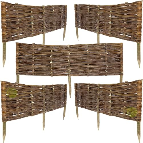 WEECO Beetbegrenzung aus Weide 5er (Länge: 100 cm Höhe: 20 cm) Set Weidenzaun Rasenkante Beetumrandung Steckzaun Zaun Naturzaun Weiden-Zaun Ideal für den Garten. Natürliche Abgrenzung 100x20
