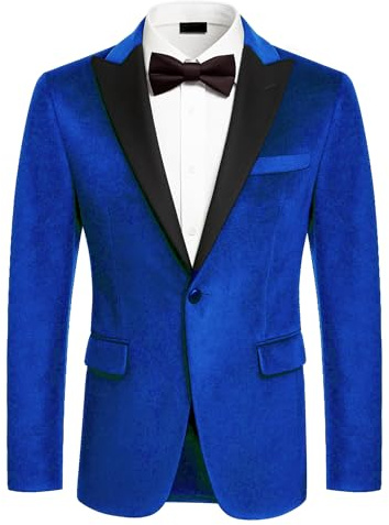 COOFANDY Herren-Smokingjacke, schmale Passform, Samt-Blazer, Ein-Knopf-Anzugjacke für Abschlussball, Dinner-Party, Königsblau, M