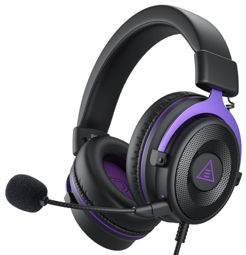 EKSA Gaming Headset, PC Headset mit Abnehmbar Mikrofon mit Geräuschunterdrückung, 3D Surround Sound Gaming Kopfhörer mit 3.5mm Kabel für Switch / PS4 / PS5 / Xbox One, Lila
