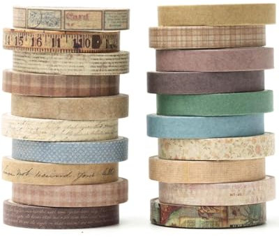 UYRVAPE Dünn Washi Tape Set Masking Tape Antike Muster Dekoratives Klebeband Bunt für DIY Handwerk, Bullet Journals, Planer, Scrapbooking, Verpackung(20 Rollen)
