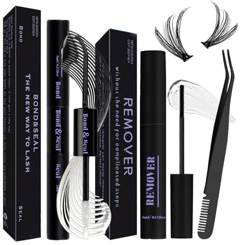 Qiveaory Lash Bond and Seal Kit 3Pcs DIY Lash Extension with Waterproof Lashe Cluster Glue 72h Hold and Seal Lash Remover Tweezers for Eyelash Extensions Beginners Self Use at Home