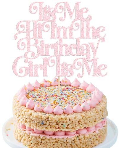 Gyufise 1Pc Light Pink It's Me Hi I'm the Birthday Girl It's Me Cake Topper Glitter Funny Girl Birthday Cake Decorations Birthday Cake Pick for Hip Hop Singer Birthday Party Decorations