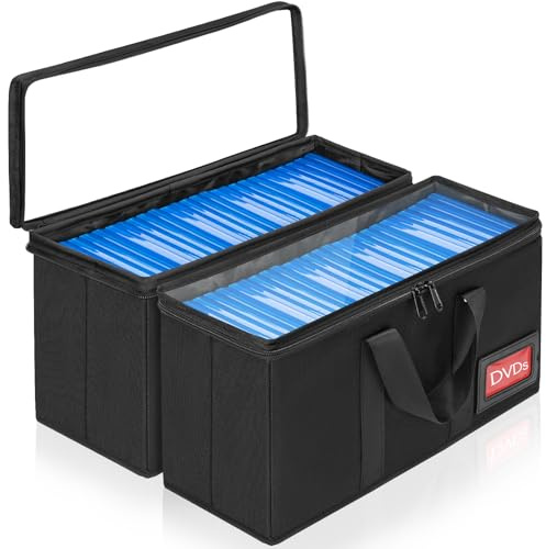 GYXZ DVD Storage Case 2 Pack, Each Holds 25 DVDs (50 Total), 15.5 x 5.7 x 8, Portable Organizer Bag with Clear Cover, Zipper & Handles, Black