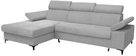 Ares Meble Ecksofa mit Schlaffunktion LAVIDA - Modernes L-Sofa 3-sitzer - Wohnzimmer Sofa - Kleine Eckcouch mit Bettkasten - Solider Rahmen aus Holz - Samt - Grau
