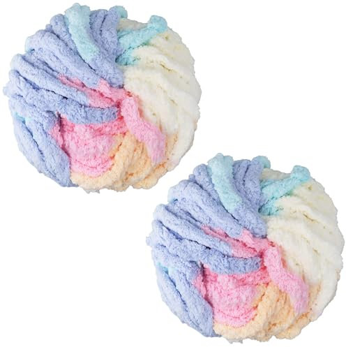 Chunky Yarn for Crochet 250g X 2, Super Chunky Wool for Knitting, Fluffy 88Ft Length Soft Thick Chunky Yarn for for Blanket Pet Bed Dolls Rug Bags Hats Pillow Cushions 250G*2 (Cotton Candy Colour)
