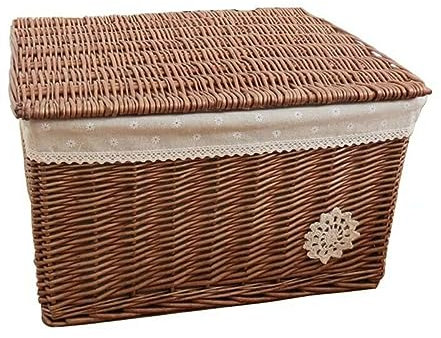 Handmade Woven Seagrass Basket with Lid Rattan Storage Bins for Bread Plants and Easter Centerpiece Cute and Rustic Decorative Storage Solution for Home Organization