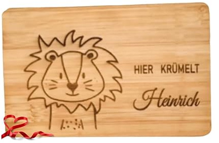 Personalisiertes Bambus-Brettchen für Kinder-Frühstücksbrett mit Gravur und Namen-süßer Löwe 22 x14 cm-Holz-Brotzeitbrett für Kinder-tolle Geschenkidee für Kindergarten oder Geburtstag.