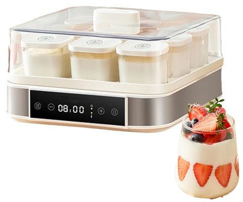 Yaourtière,Machine à Yaourt Automatique, avec 9 Pots en Verre et écran Tactile Intelligent, avec ContrôLe de La Tempé Rature et Temps, pour Préparer du Yaourt
