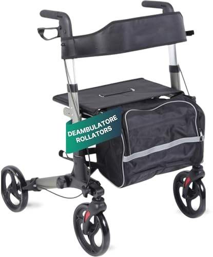 REMEDIA ONE - Rollator Deambulatore con Seduta per Anziani e Disabili - Deambulatore per Anziani 4 Ruote Pieghevole con Schienale, Borsa e Porta Stampella