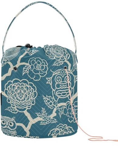 Traditionelles chinesisches Muster, Eule, blaugrün, Häkelgarn, Tasche, Häkeln, tragbar, für Häkeln, Strickzubehör