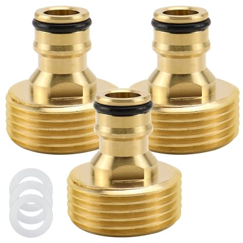 Mumjooyi 3 Pezzi Adattatore per Acqua da Giardino in Ottone Rubinetto Filettato da 1 Pollice Attacco Rapido per Rubinetto Accessori Giardino Idraulico Strumento di irrigazione