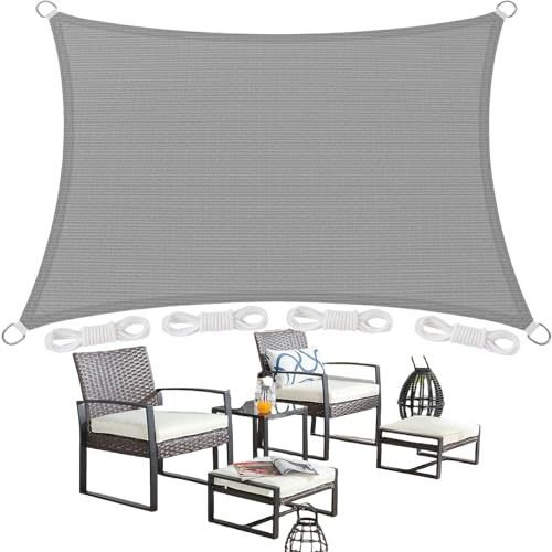 Vela Ombreggiante Rettangolare 2 x 4 m Rettangolare Protezione Solare Anti UV HDPE Traspirante Telo Ombreggiante con Fune e Anello D per Giardino, Terrazza, (Personalizzabile), Grigio Chiaro