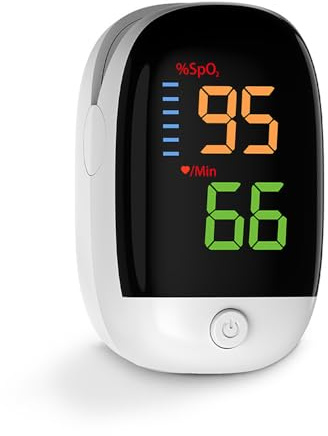 Pulsoximeter für Kinder und Erwachsene - 5 Sekunden Messung, Hochauflösendes farbiges LED-Display mit Hintergrundbeleuchtung, Blut-Sauerstoff & Pulsmesser