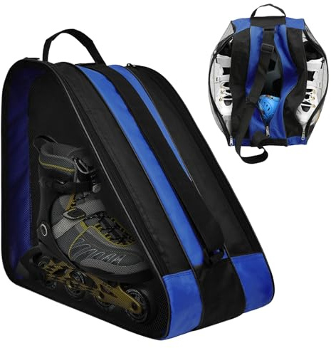 Sac de patins à roulettes, idéal pour les patins à roulettes, les patins à glace, les patins à roulettes, les patins artistiques, le hockey sur glace – Sac de skate pour enfants et adultes (bleu)