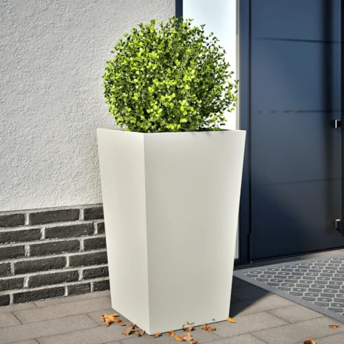 HaoChrymec Maceta de Acero Blanca, Resistente y Duradera, Ideal para Jardín, Balcón, Huerto Urbano, Amplio Espacio, 45x45x75 cm
