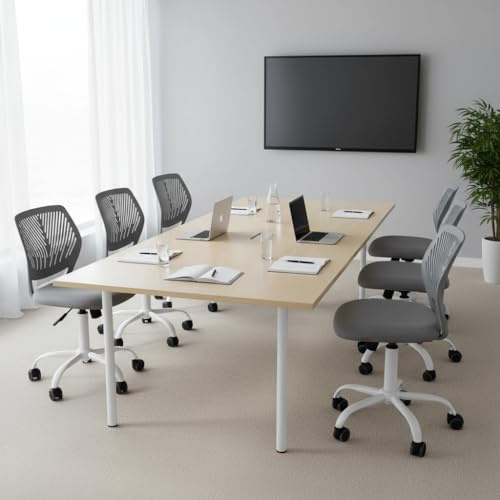FurnitureR Besucher- & Konferenzstuhl ergonomisch, drehbar, höhenverstellbar, ohne Armlehnen, Netzrückenlehne, 38x40cm Sitz, 32cm Rückenlehne, Metallfuß mit Rollen, Dunkelgrau
